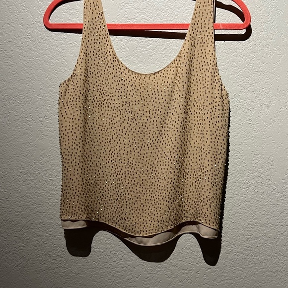 Dana Buchman petites beaded size 10 camel color silk tank - Picture 5 of 7